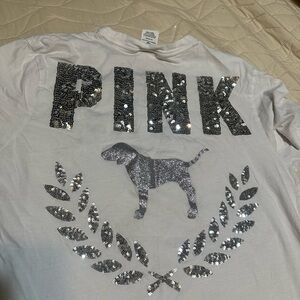 PINK Victoria's Secret White Tee with Silver Sequins